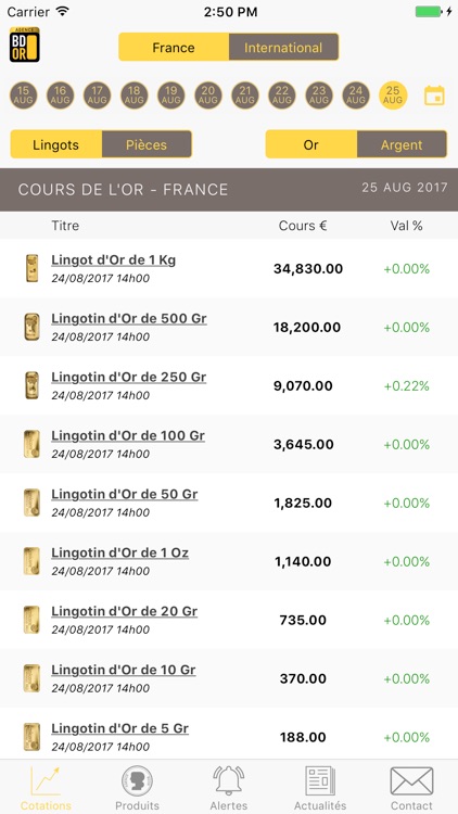 Cours Or et Argent - Pièces et Lingots – BDOR