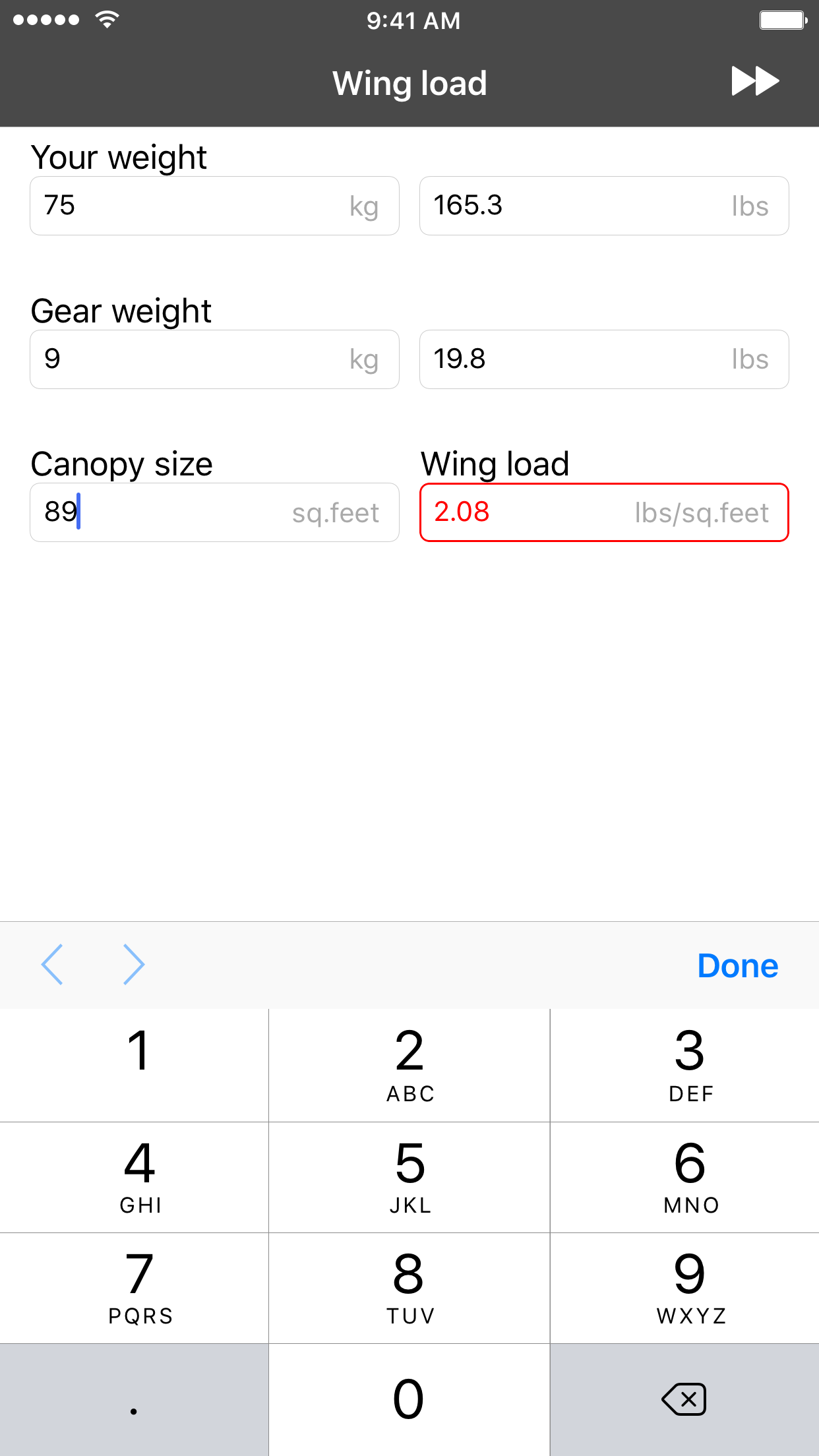 Skydiving Wing Load screenshot 3