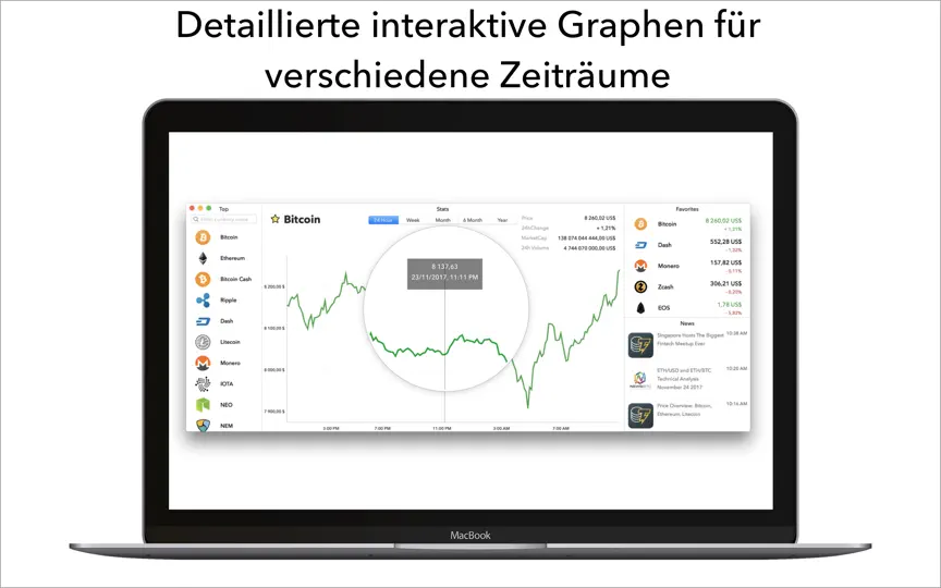 Screenshot von Kryptowährung Kurse auf dem iPhone 4