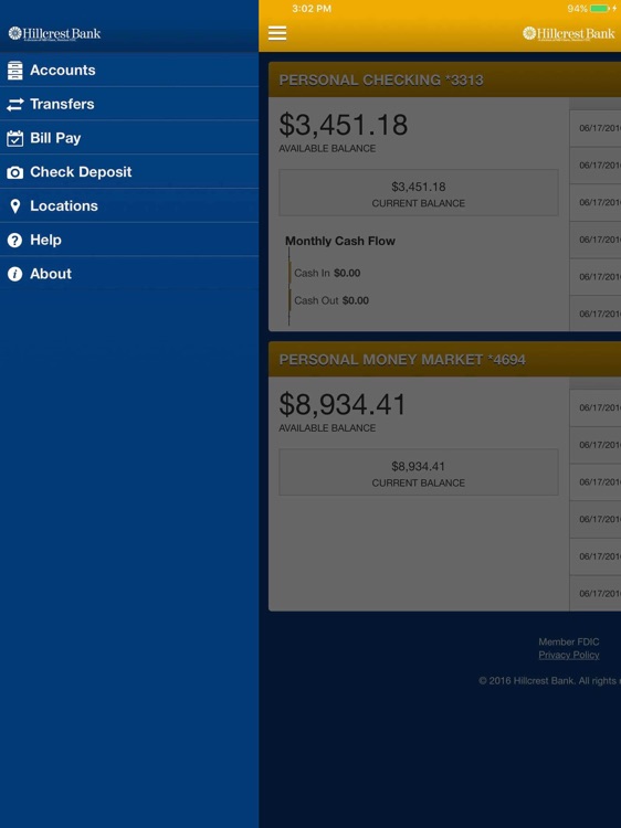 Hillcrest Bank Mobile for iPad