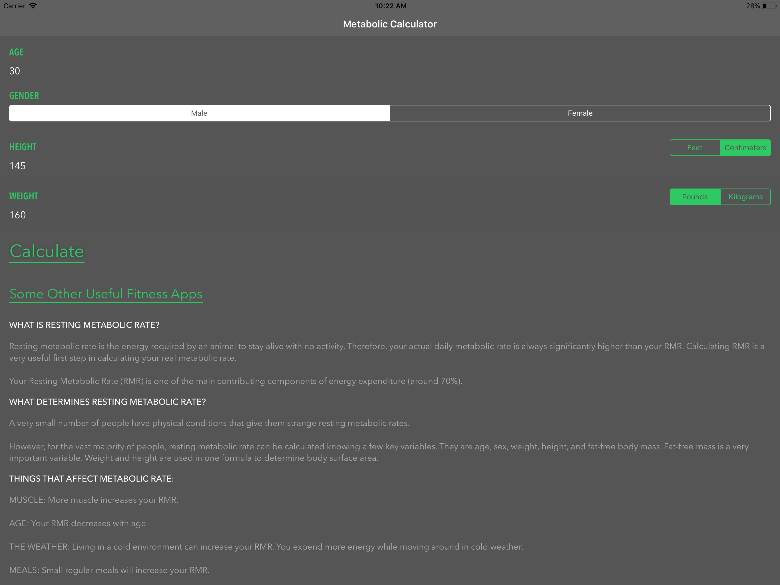 Metabolic Rate Calculator