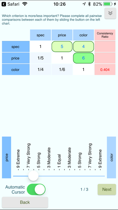 Materials Evaluation with AHP screenshot