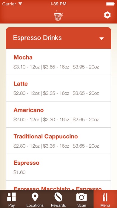 Wired Coffee Bar Screenshot