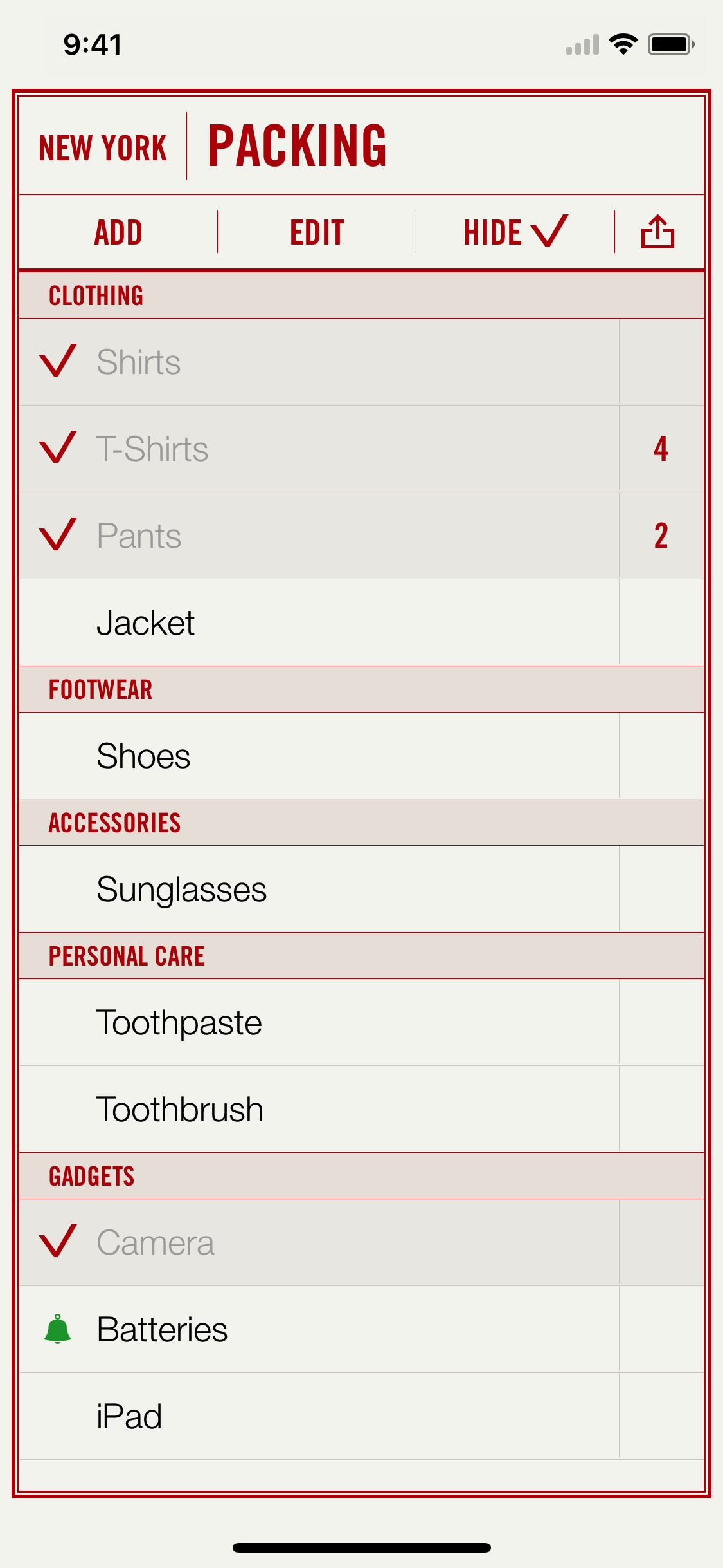Travel List – Trip Packing
