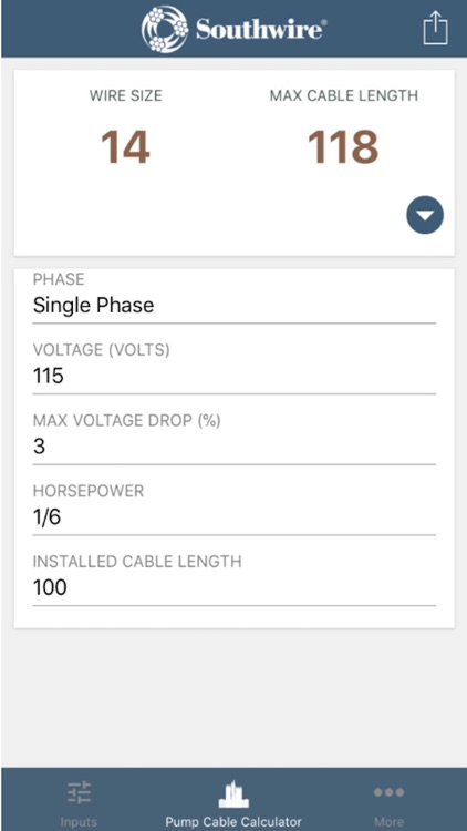 Pump Cable Calculator