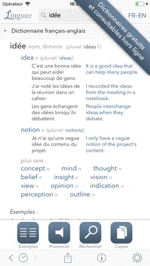 Capture d'écran de Dictionnaire Linguee sur iPhone 2