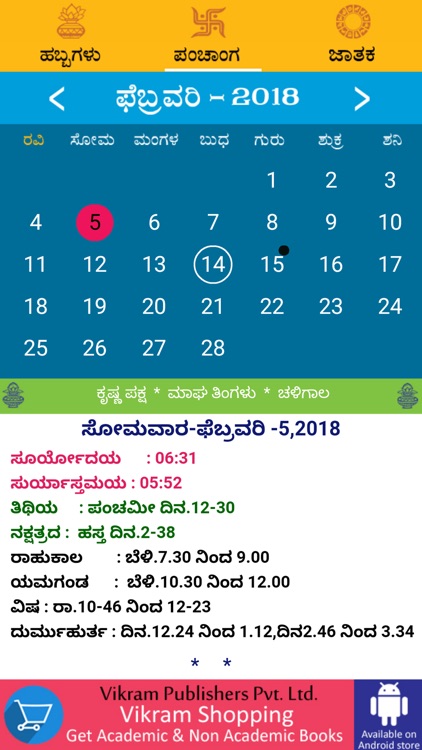 Kannada Calendar Panchanga