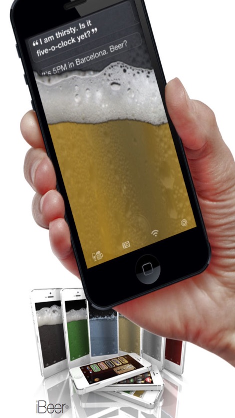 iBeer - Drink from your phone - La pantalla muestra cómo la aplicación integra la socialización con un mensaje de chat contextual, mientras que la base de iPhones revela la extensa variedad de bebidas disponibles para los usuarios.