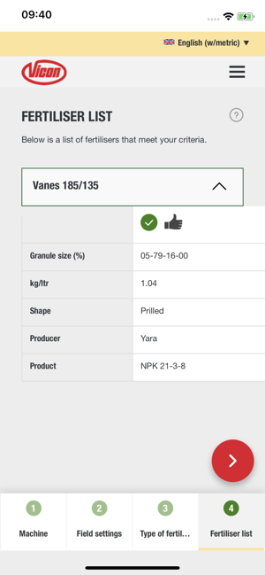 Vicon Fertilizer Spreading Charts