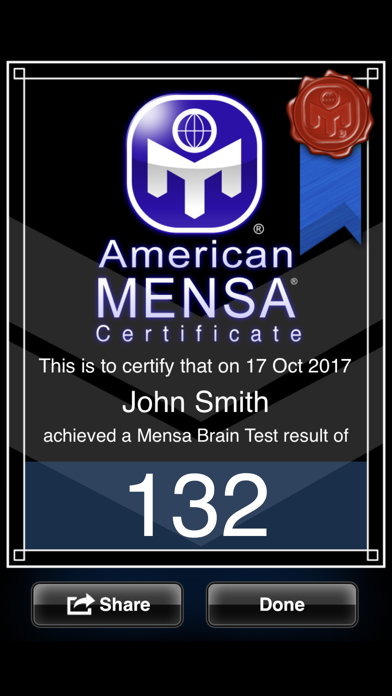 American Mensa Brain Test Screenshot