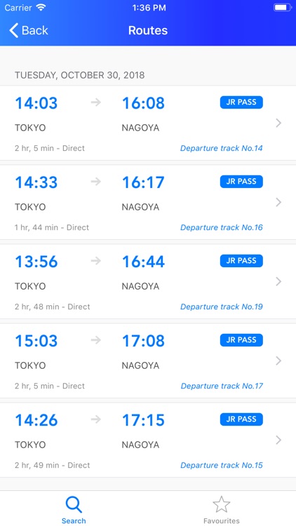 Japan Direct - route and train