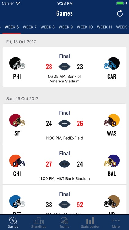 Live Football Scores for NFL