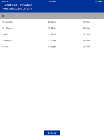 Grant Bell Schedule iPad screenshot