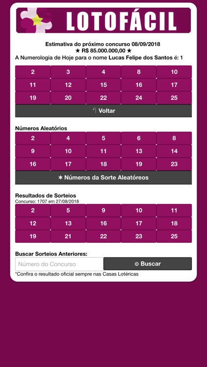 Lotofácil Gerador de Números