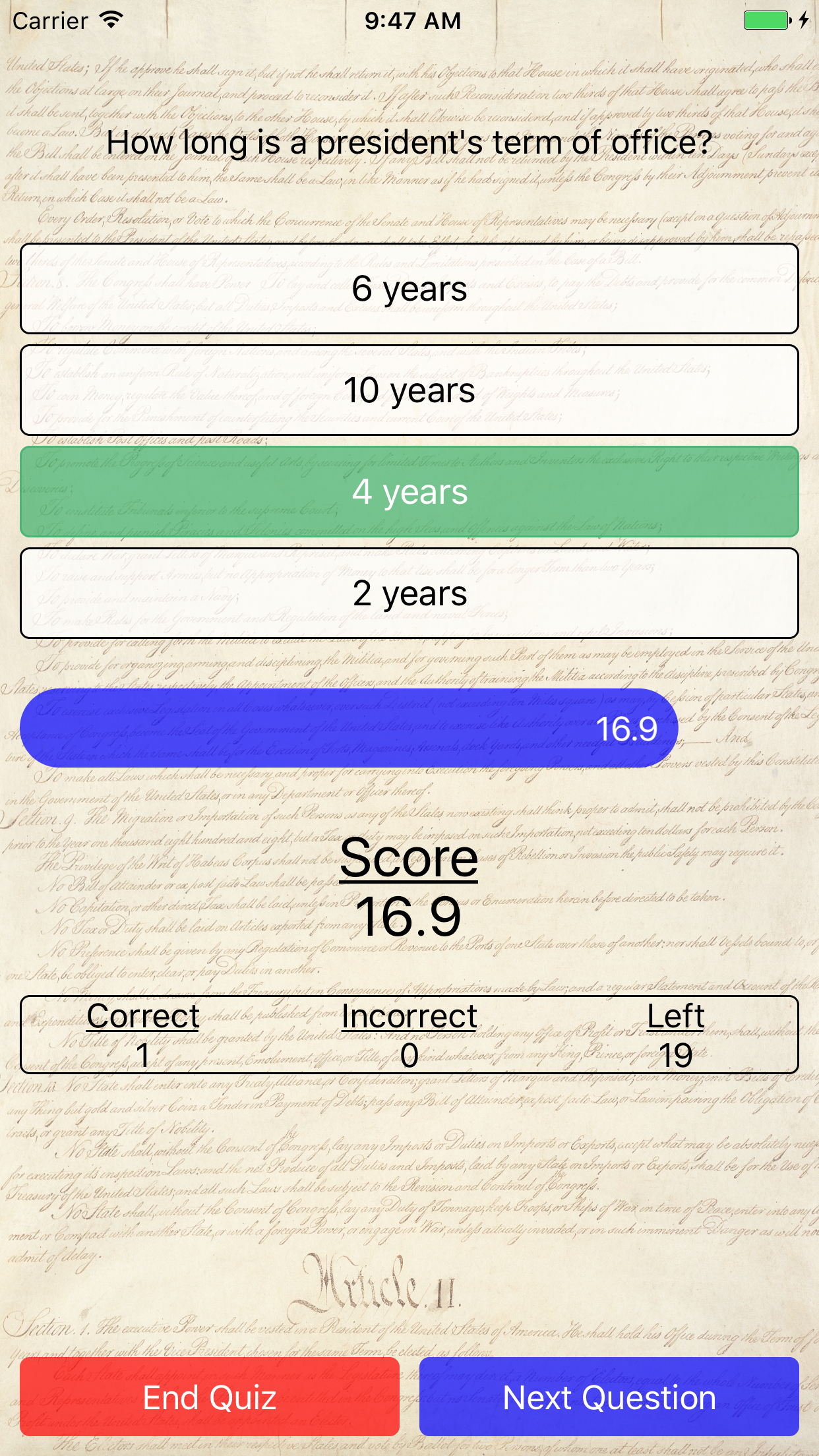 Constitution Quizzer