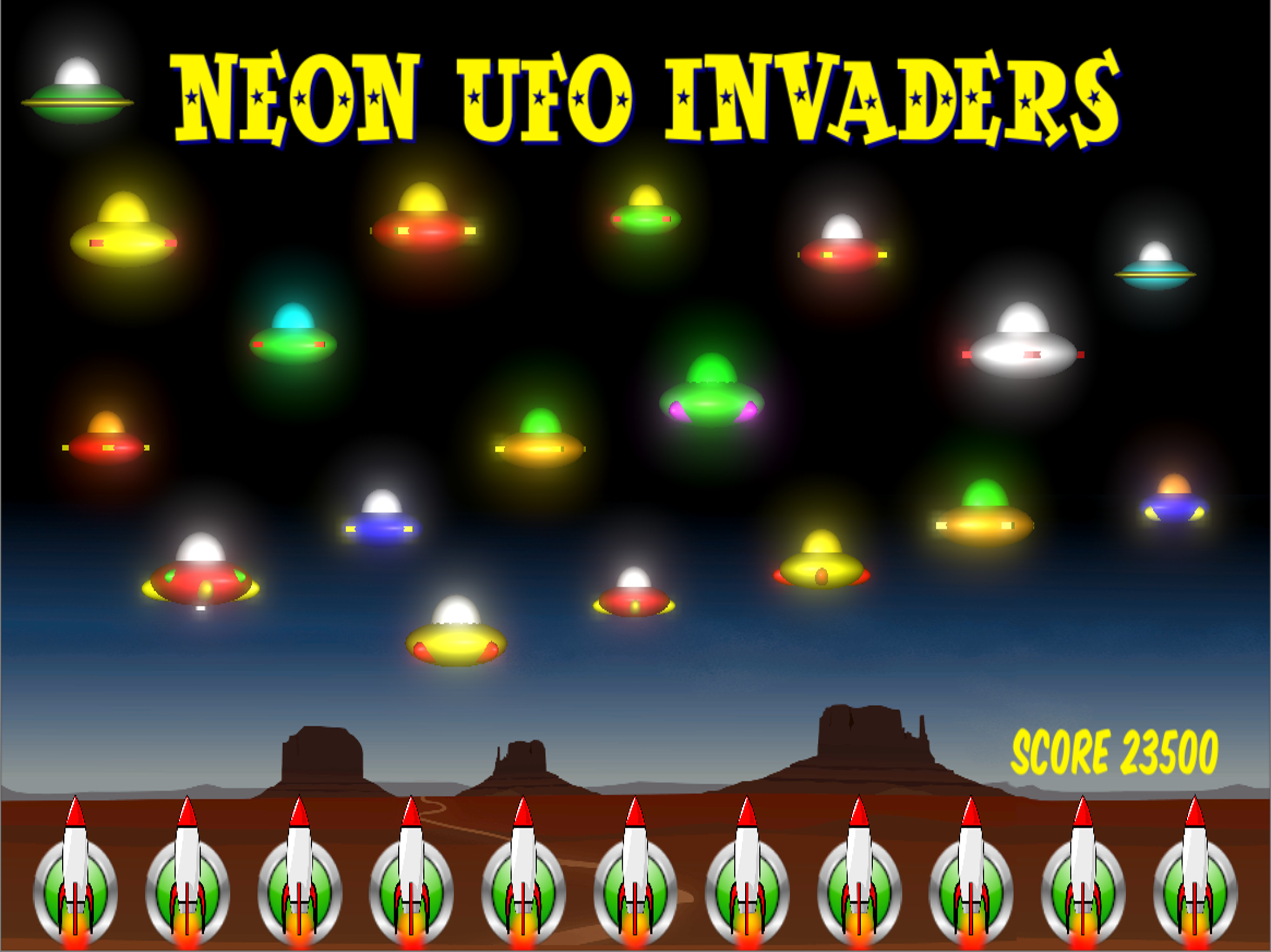Neon UFO Invaders from Space