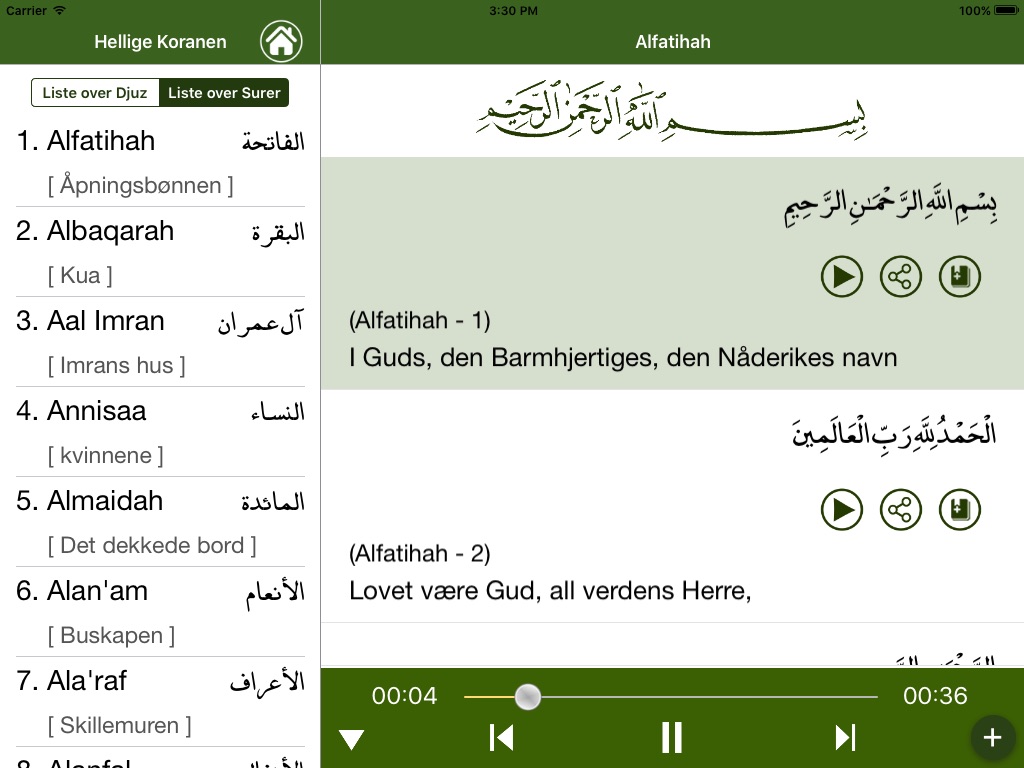 Koranen på Norsk bokmål screenshot 2