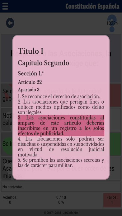 Tests constitución Española Screenshot
