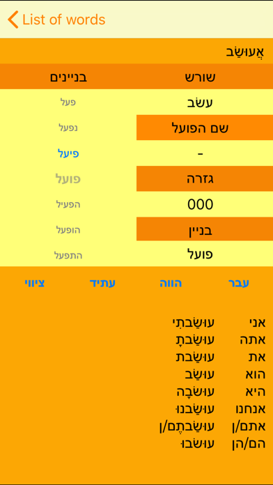 Hebrew Verbs Mobile Screenshot