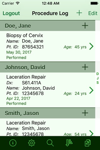 Procedure Log screenshot 2