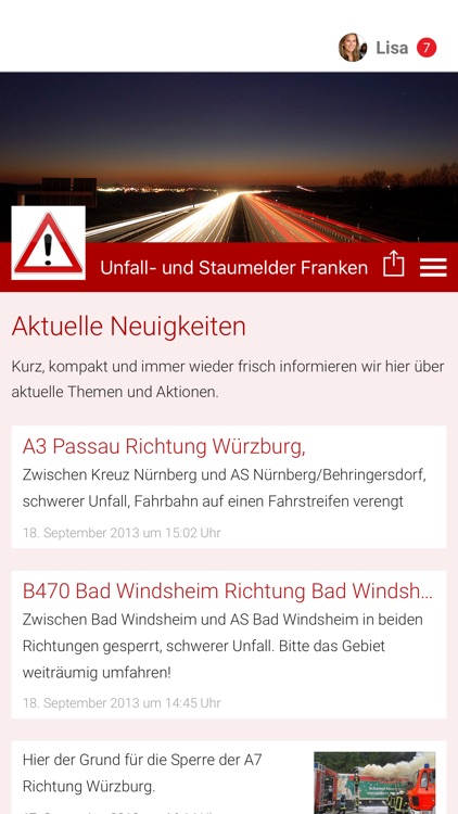 Unfall- und Staumelder Franken