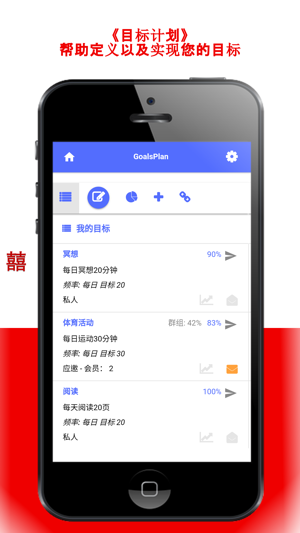 生活组织者:目标设定和跟踪; 培养好习惯; 达目标;目标计划