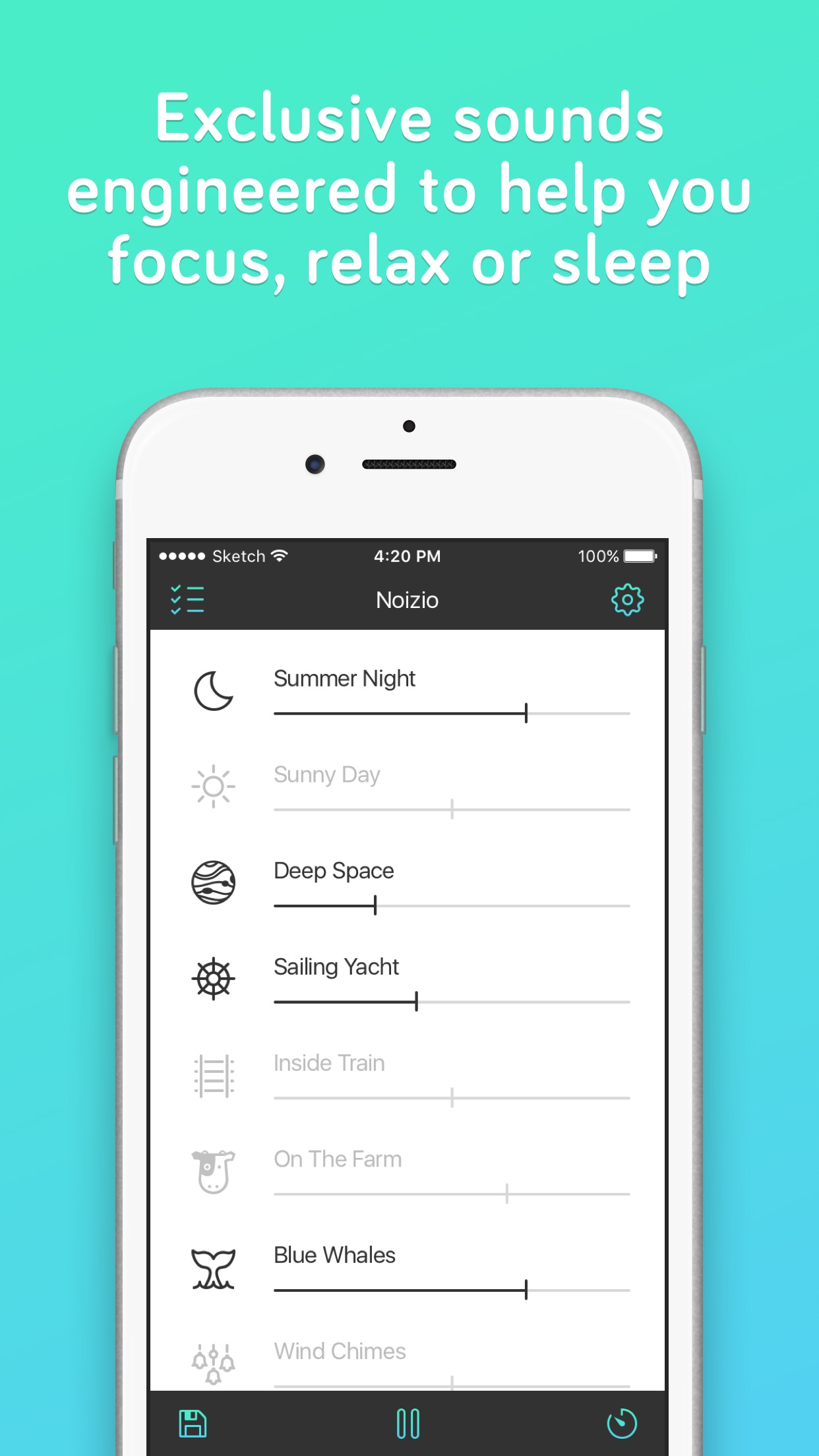 Screenshot do app Noizio — focus, relax, sleep