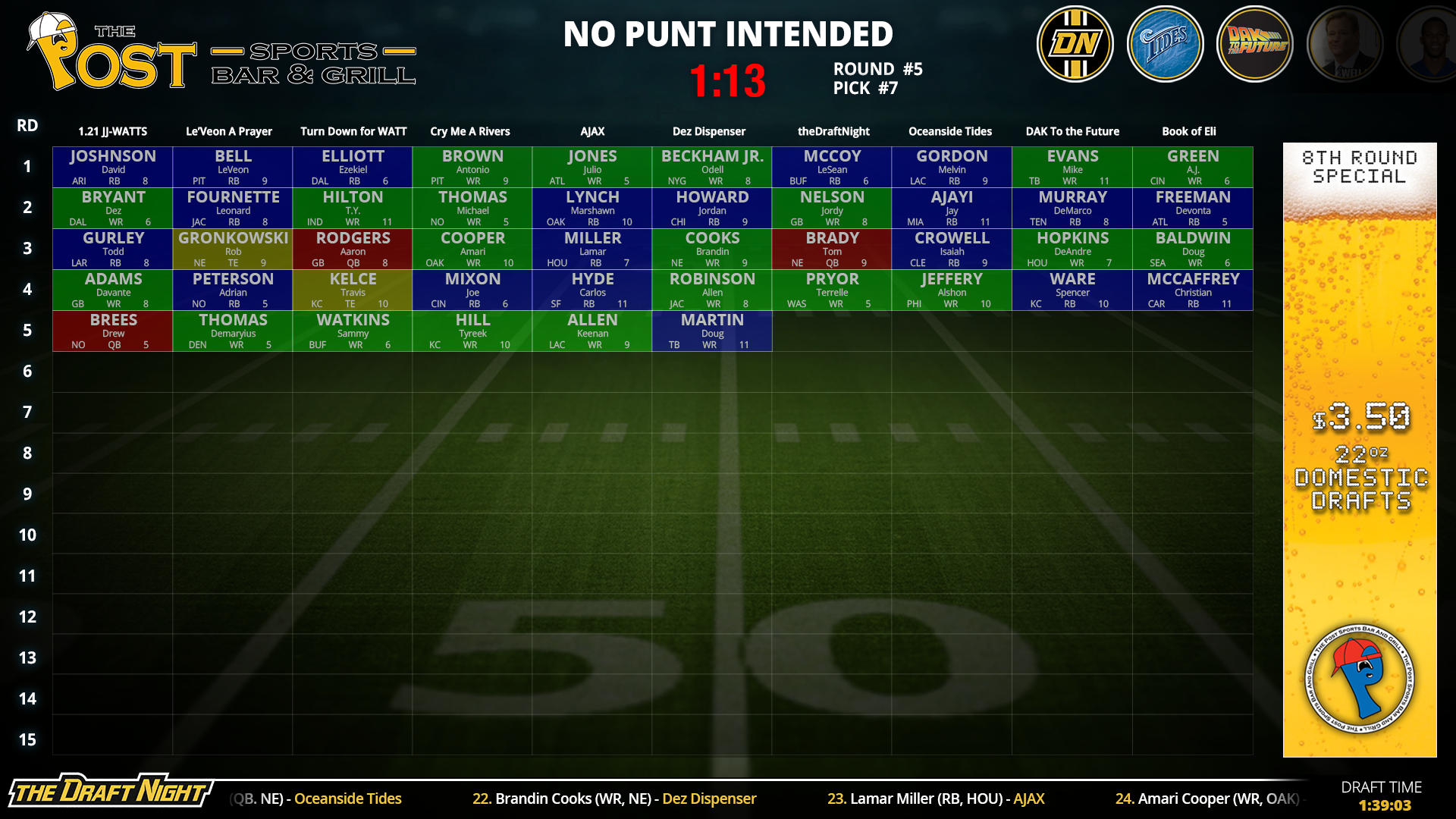 theDraftNight Fantasy Football Draft Board