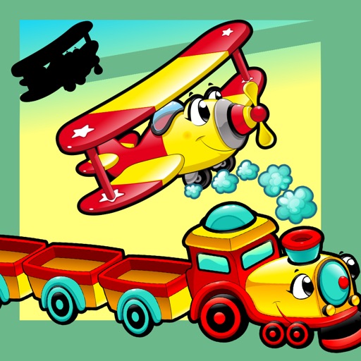Animated Kids Game: Shadow Puzzle with Funny Cars and Planes in the City icon