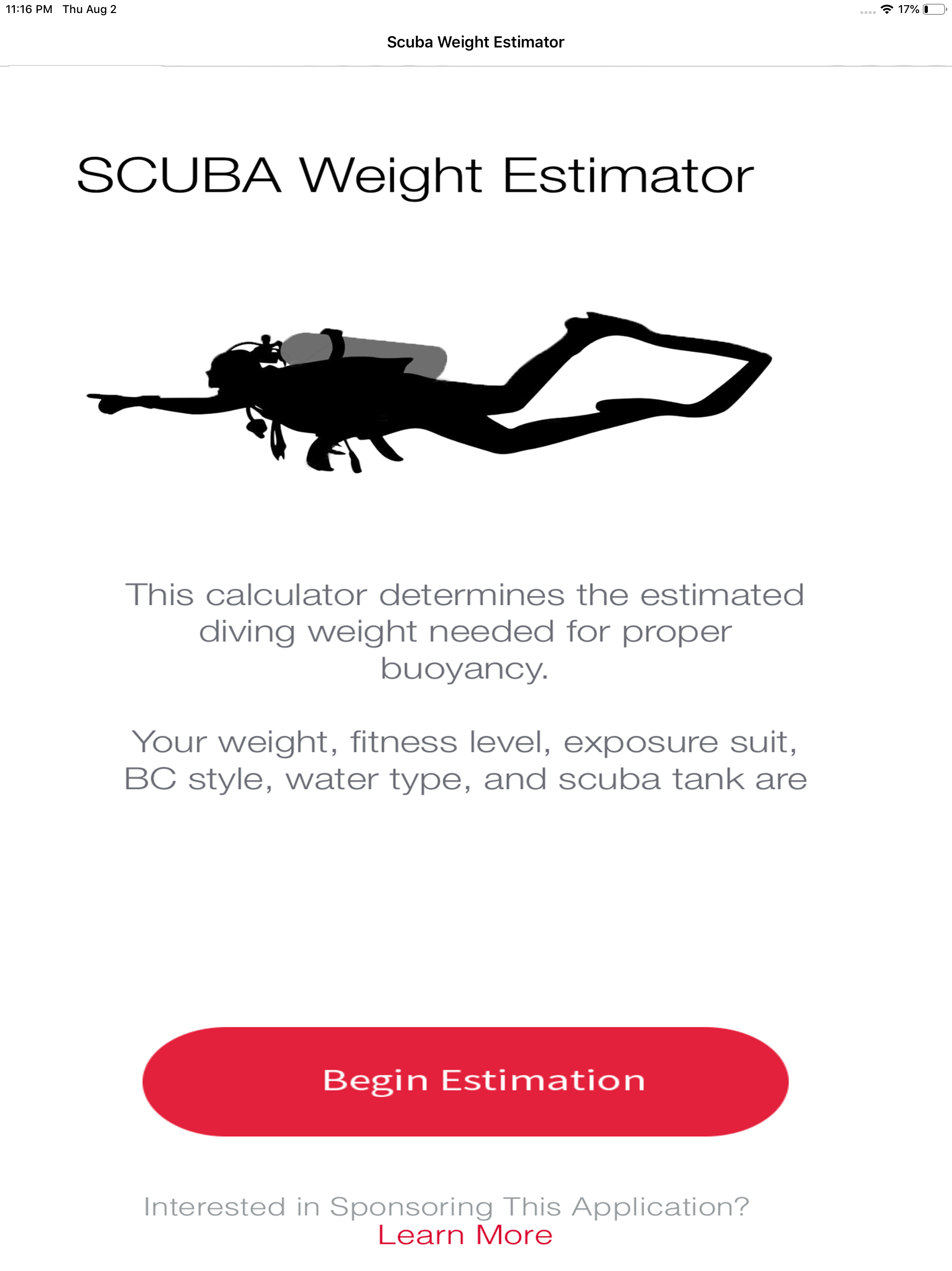SCUBA Weight Estimator