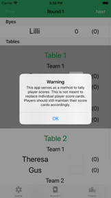 Euchre Tournament ScoreKeeper screenshot