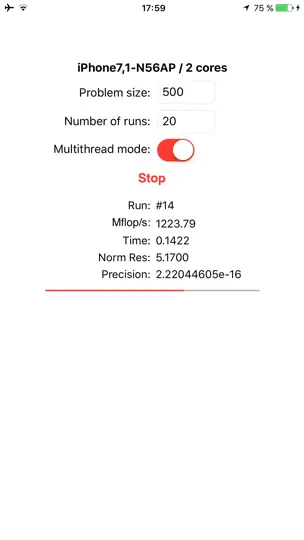 Скриншот Linpack на iPhone 1