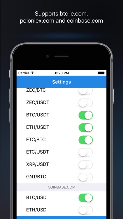 BTC bitcoin price alerts - poloniex, coinbase screenshot-4