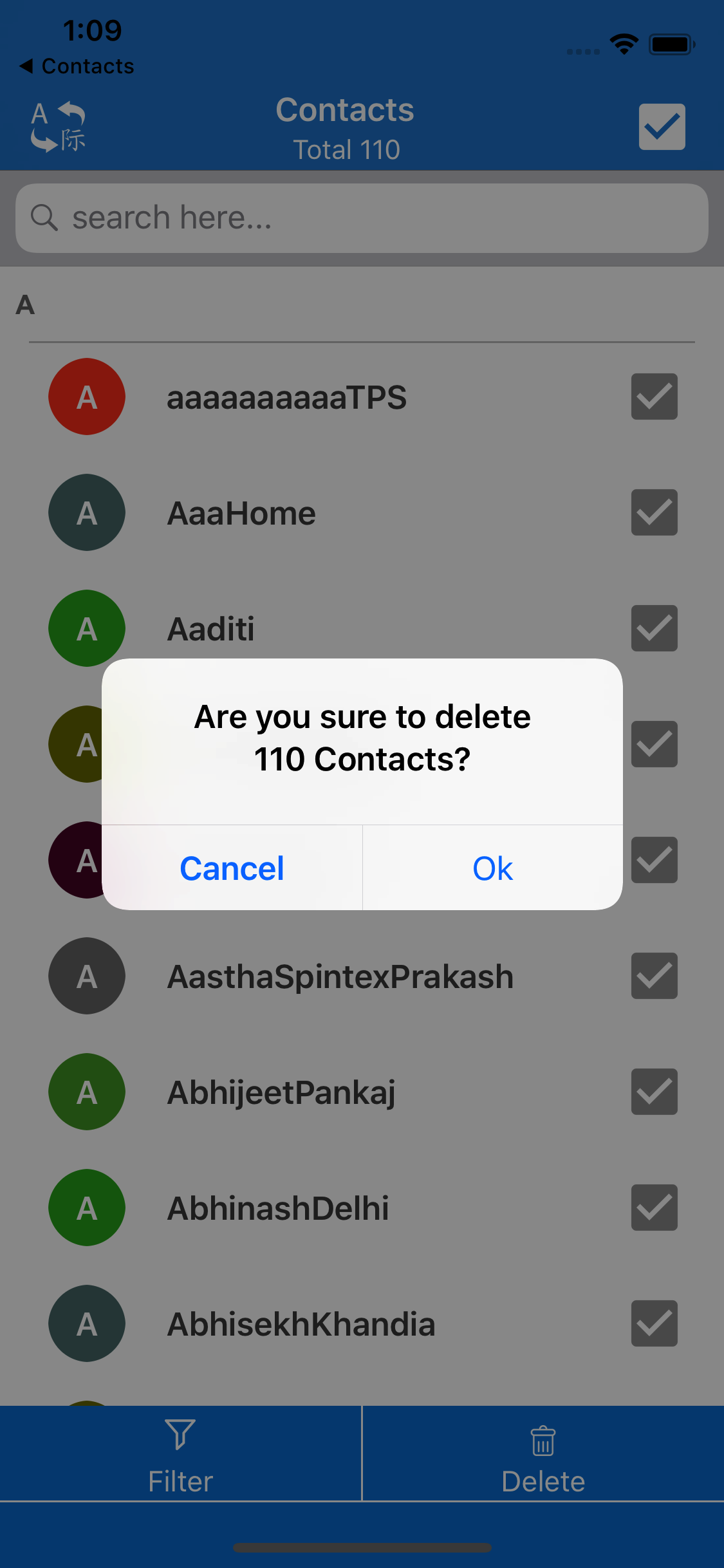Delete Multiple Phone Contacts