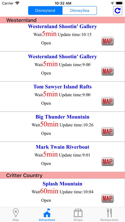 Wait Times + Map for Land