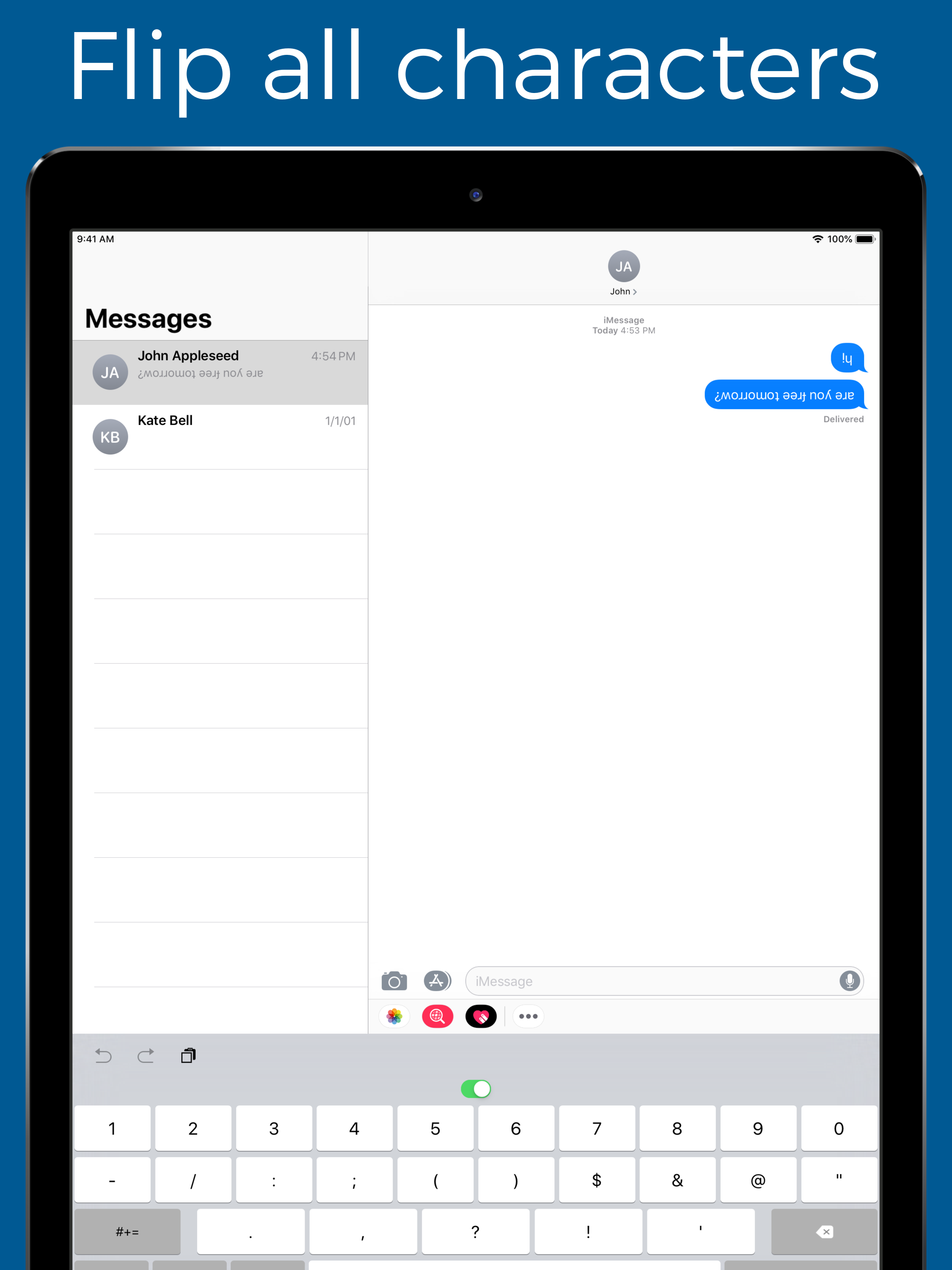 Upside down text keyboard