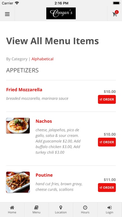 Coogan's Boston App Orders