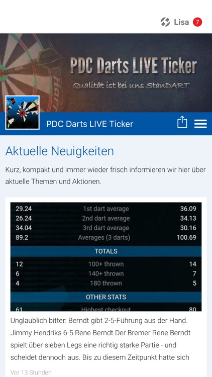 PDC Darts LIVE Ticker