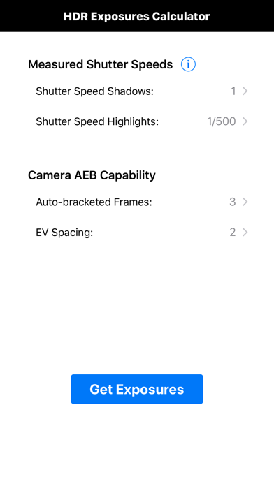 Screenshot #1 pour HDR Exposures Calculator