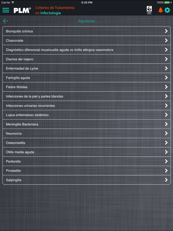 PLM Criterios Tratamiento Infectología for iPad