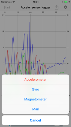 Acceleration sensor logger screenshot 2