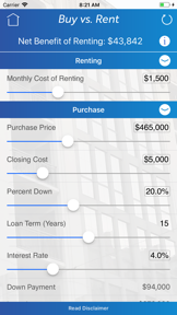 Buy vs. Rent Calculator screenshot