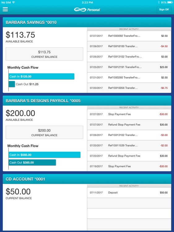 Infinity Bank Personal iPad