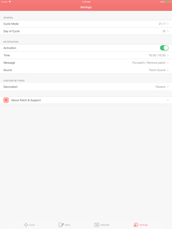 Contraceptive Patch Reminder iPad screenshot 4 - Medical app