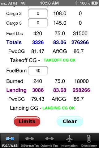 BE F33A Weight and Balance Calculator screenshot 2