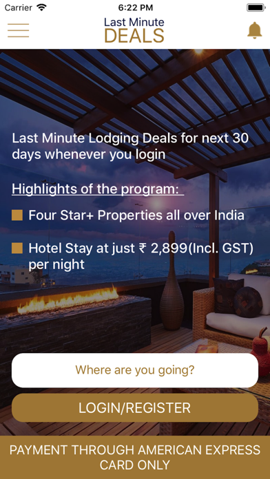 Screenshot #1 pour Amex Last Minute Hotels