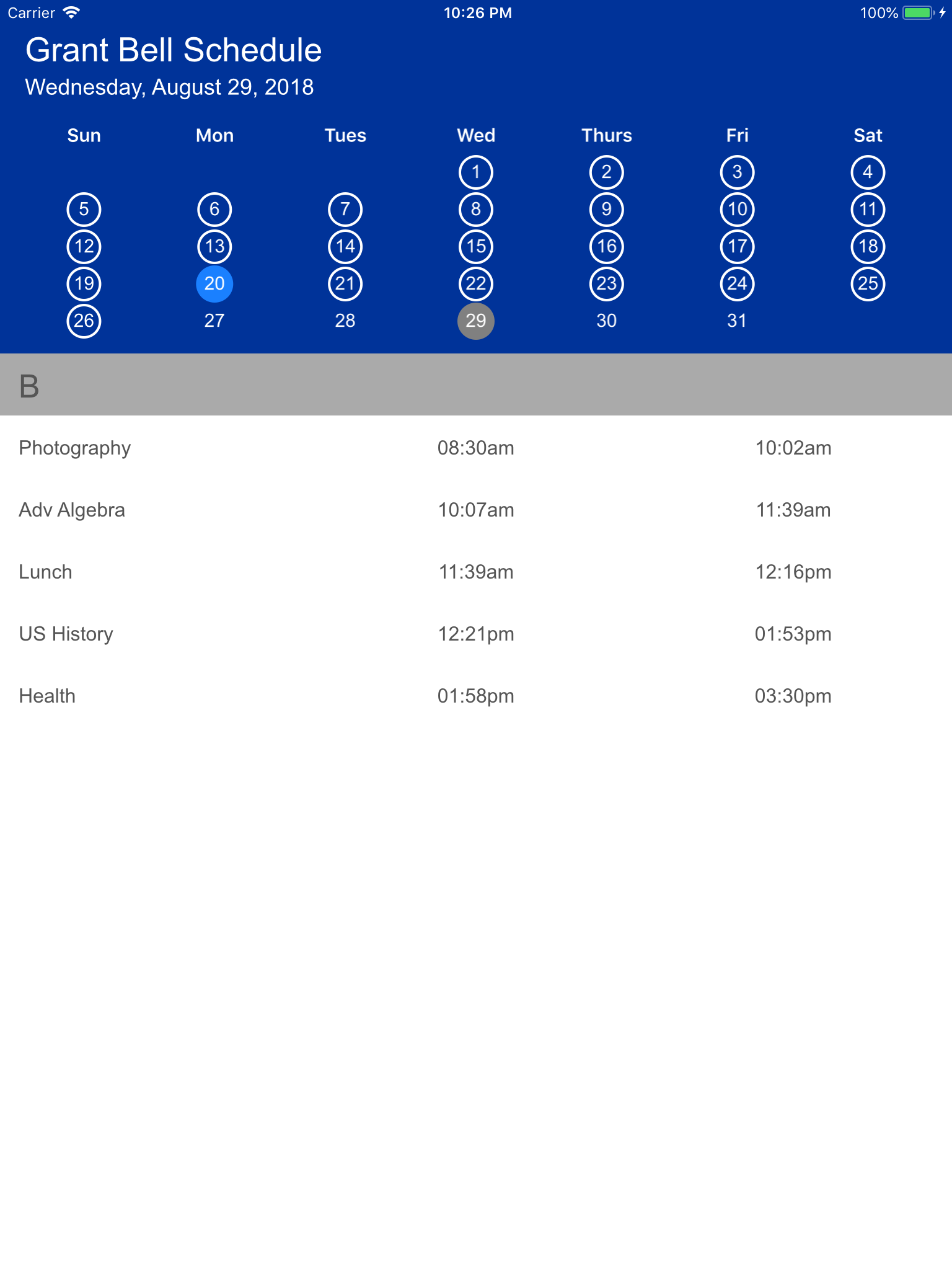 Grant Bell Schedule screenshot 9