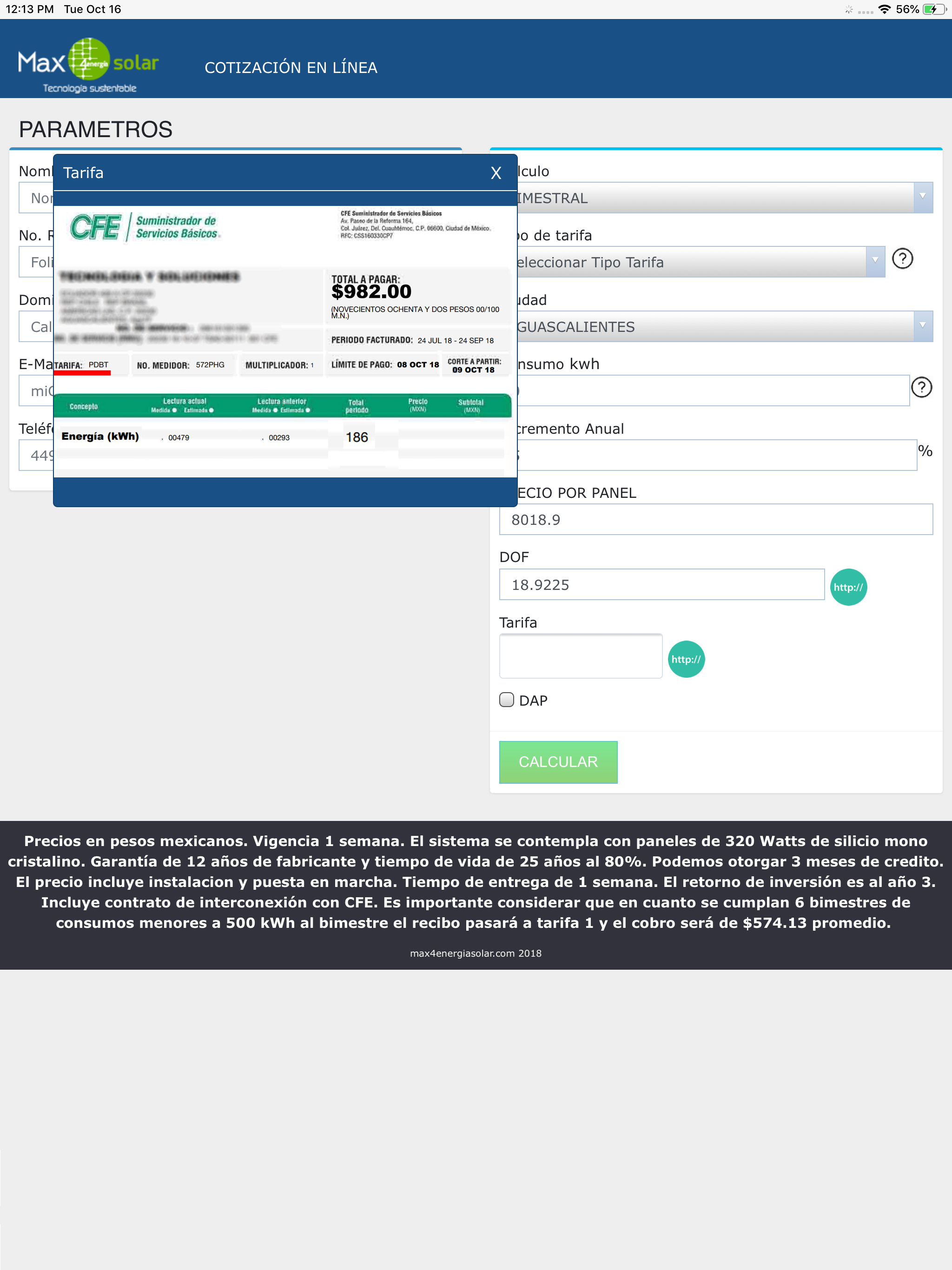 Max4 Calculadora de Paneles
