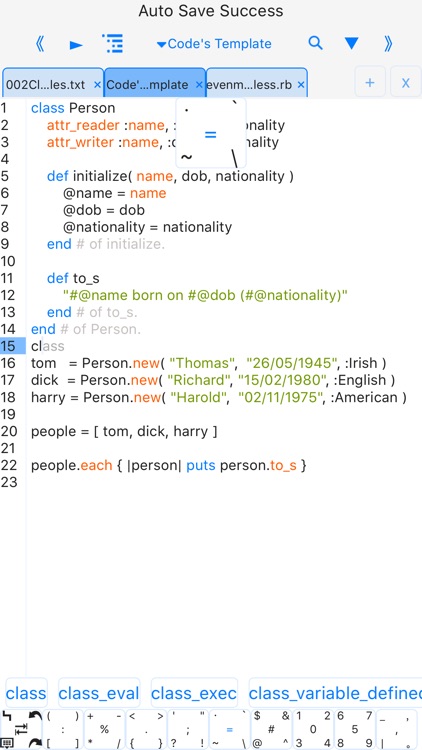 rubyi$-run code, autocomplete