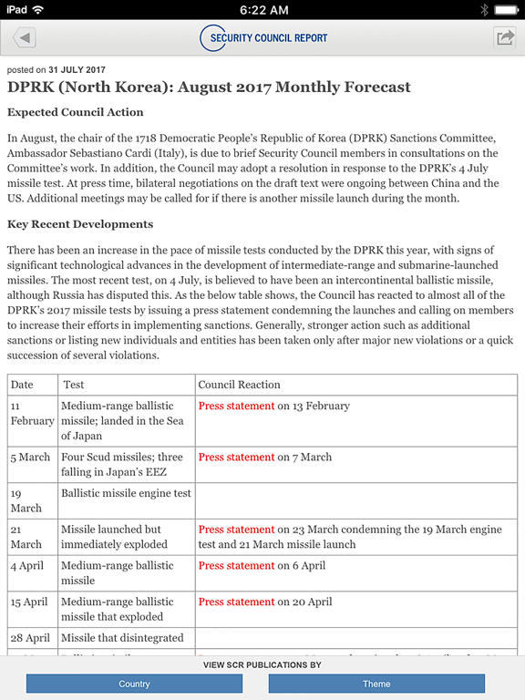 Security Council Report iPad screenshot 5 - News app